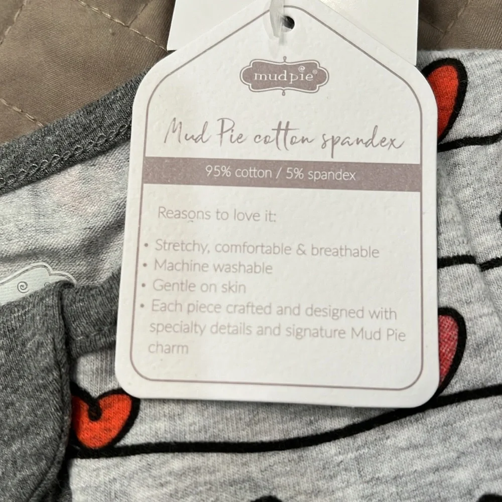MUD PIE HEART GRAY BABY SLEEPER/ NWT/6-9 MONTHS